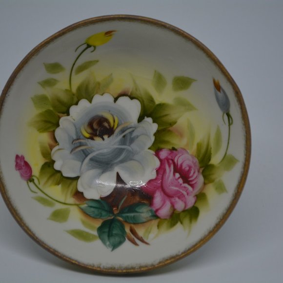 ARDALT LENWILE HAND PAINTED FOOTED CANDY BOWL STAMPED 6200N TRINKET DISH FLORAL - Picture 6 of 8